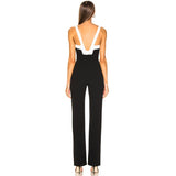 Summer Women's Fashion Bandage Jumpsuits Club Vestidos Black And White Patchwork Backless Ladies Bodycon Jumpsuits