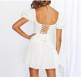 Elegant White Women Lace Up Back Sexy Mini Party Dress