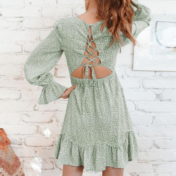 Chiffon Green Casual Dresses Beach Summer Backless