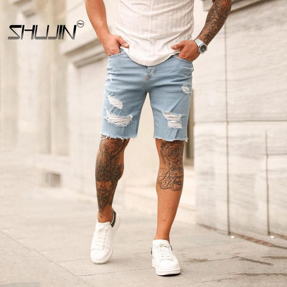 Destroyed Skinny Jeans 2021 Brand New Men Ripped Pant Shorts Jeans Short Pants Frayed Denim Size S-3XL New