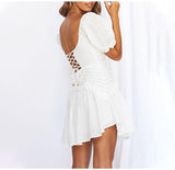 Elegant White Women Lace Up Back Sexy Mini Party Dress