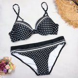 Sexy Swimwear  Dot Polka Padded Push-up Set Bikinis Black  Swimming Suit For Women