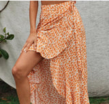 Women Bohemian Floral Print High Waist Midi Skirt