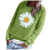 Women Daisy Printing Sweatshirt O-Neck Long Sleeve Tops Casual Loose Plus Size Pullover Sweatshirt