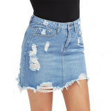 Women Blue Ripped Casual Mini Denim Skirt Summer New Bodycon Women Skirt Basic Pocket jeans