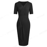 Elegant Pure Color with Button Office Work vestidos Business Party Slim Bodycon