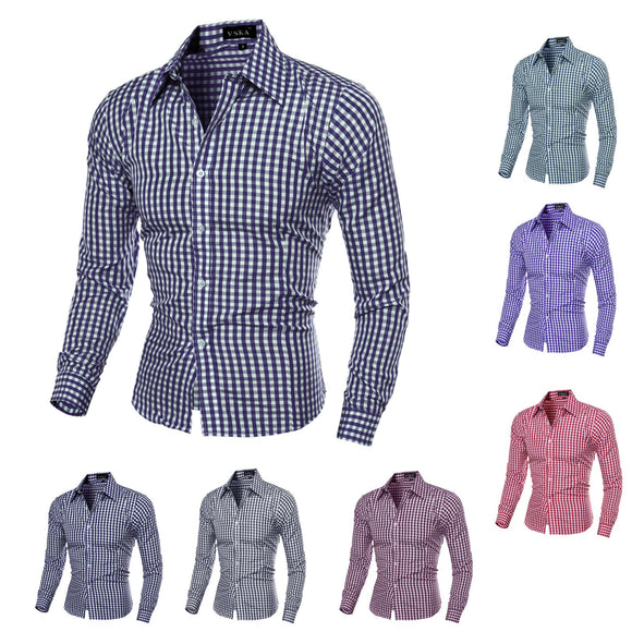 Men's Shirt Plaid Printed Shirts Slim-Fit Tops Casual Camisas Male Autumn Winter Long-Sleeved Turn-Down Collar Shirts