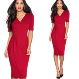 Elegant Pure Color with Button Office Work vestidos Business Party Slim Bodycon