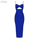 New Winter Blue Hollow Out Spaghetti Strap Club Bandage Dress Sexy Women Sleeveless Bow Celebrity Party Bodycon Dress