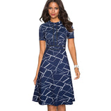 Vintage Elegant Patchwork Round neck Pinup Business Party