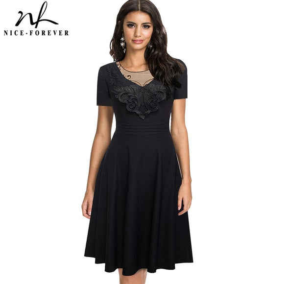 Spring Women Elegant Embroidery Black Mesh Lace Dresses Cocktail Party