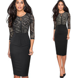 Autumn Elegant Lace Patchwork Dresses Business Party Bodycon