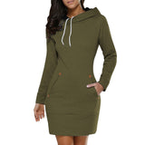 Autumn Winter Women Hoodie Dress Long Sleeve Pocket Warm Casual Hooded Sweatshirts Size M-4XL