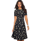 Vintage Elegant Patchwork Round neck Pinup Business Party