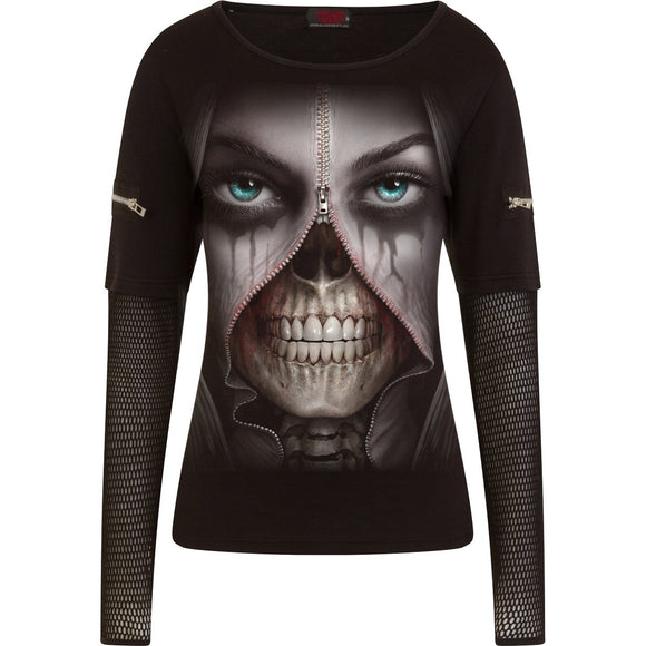 ZIPPED - Mesh Sleeve Zip Shoulder Long Sleeve Ladies