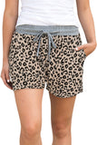 Khaki Leopard Print Drawstring Waist Summer Casual Shorts