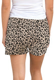 Khaki Leopard Print Drawstring Waist Summer Casual Shorts