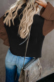 Khaki Color Block Warm Turtleneck Pullover Knit Sweater