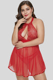 Red Plus Size Sheer Fantasy Cutout Babydoll Set