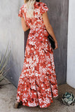 Red High Low Deep V Tie Floral Maxi Dress