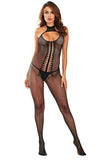 Sexy Hollowout High Neck Fishnet Black Bodystocking