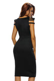 Strappy Cap Sleeves Jewel Accent Black Midi Dress