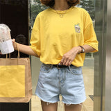 Embroidery Solid Korean Ulzzang T