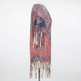 Tribal Print Fringe Finish Top - Burgundy