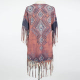 Tribal Print Fringe Finish Top - Burgundy
