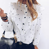 Polka Dot Ruffle Blouse Shirt Elegant Tops