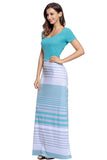 Turquoise Crisscross Back Muliticolor Striped Maxi Dress