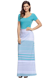 Turquoise Crisscross Back Muliticolor Striped Maxi Dress