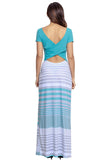 Turquoise Crisscross Back Muliticolor Striped Maxi Dress