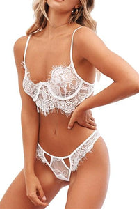 White Eyelash Lace 2pcs Lingerie Bralettes Set
