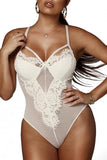White Sheer Eyelash Lace Mesh Teddy Bodysuit