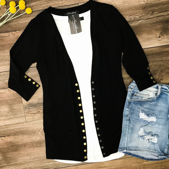 3/4 Black Snap Cardigan