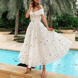 Off Shoulder Beach Women Ladies White Twist Sequin