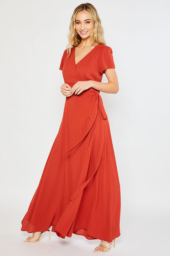 FLOWY MAXI WRAP DRESS - Terracotta