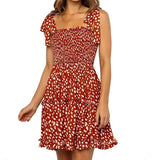Floral Print Ruched High Waist Summer Mini Dress