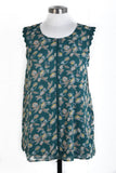 Teal Floral Sleeveless Blouse