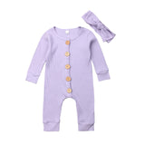 2PCS Knitted Solid Jumpsuit Newborn Baby Girl Boy Clothes Long Sleeve Autumn Romper Long Sleeve Headband Outfit Clothes