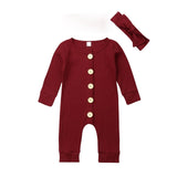 2PCS Knitted Solid Jumpsuit Newborn Baby Girl Boy Clothes Long Sleeve Autumn Romper Long Sleeve Headband Outfit Clothes