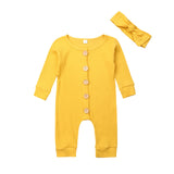 2PCS Knitted Solid Jumpsuit Newborn Baby Girl Boy Clothes Long Sleeve Autumn Romper Long Sleeve Headband Outfit Clothes