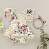 Summer Cute Baby Girls Romper Jumpsuit Headband Floral Outfits Sunsuit Set New 0-18M Children Kids Clothes Hot