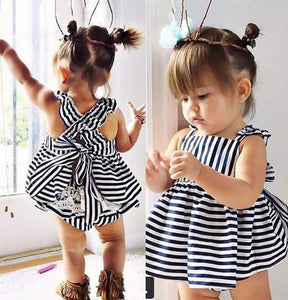 Backless Dress Bow Cotton Briefs 2Pcs Set Clothing Girl New Baby Girls Clothes Sets 2pcs Summer Sunsuit Outfit Stripe