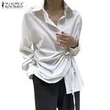 Fashion Women Long Sleeve Blouse ZANZEA Casual Lace Up Shirts Elegant Lapel Neck OL Asymmetric Tops Spring Blusas Femininas 7