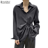 Fashion Women Long Sleeve Blouse ZANZEA Casual Lace Up Shirts Elegant Lapel Neck OL Asymmetric Tops Spring Blusas Femininas 7