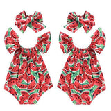 Summer Toddler Girls Watermelon Sleeveless Cotton Rompers Jumpsuit Outfit Sunsuit Clothes