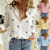 Women's Birds Print Shirts  Long Sleeve Female Tops Spring Summer.