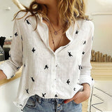 Women's Birds Print Shirts  Long Sleeve Female Tops Spring Summer.